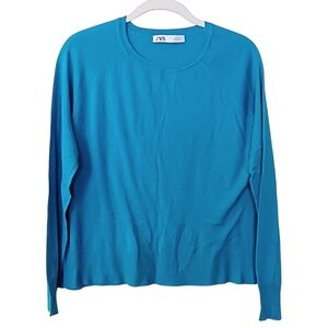 Women's Zara Lightweight Blue Crewneck Long Sleeve Sweater Size Small